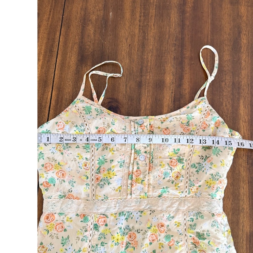 Lost + Wander Yellow Floral Lace Trim Tiered Midi Dress Cottagecore boho Size M - Picture 6 of 12